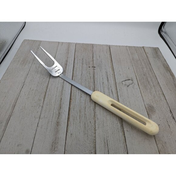 Vintage Bonny 2 Prong Meat Utility Turning Fork 11 3/4" White Handle USA - Picture 1 of 6